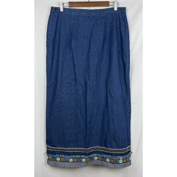 On The Verge Dresses & Skirts - On The‎ Verge Vintage Denim Maxi Skirt Embroidered Floral Boho Cottagecore M USA